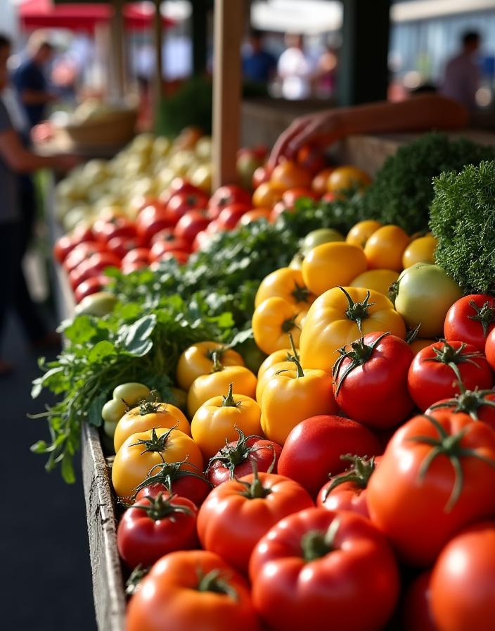 Un étal de légumes frais et colorés au marché de La Croix-Rousse à Lyon.